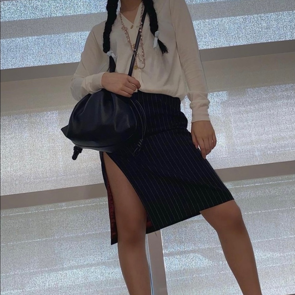 High Slit White Striped Black Skirt